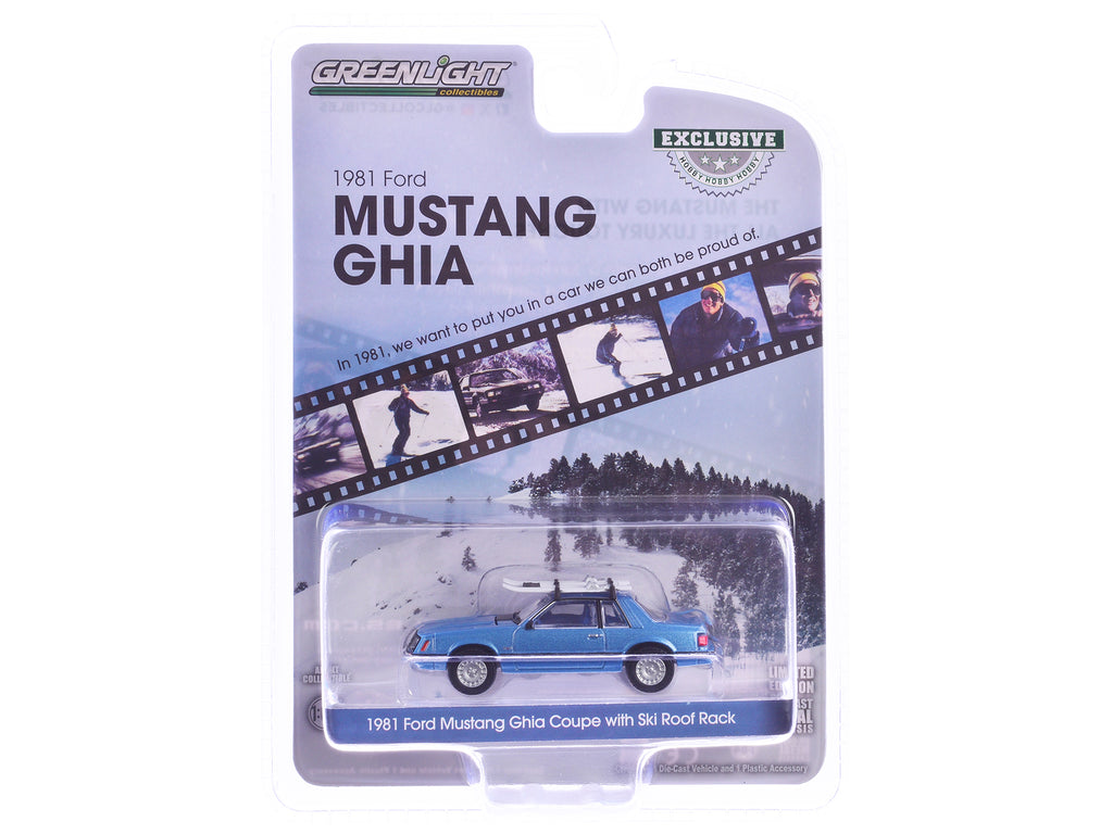 1981 Ford Mustang Ghia Coupe Blue Glow Metallic with Ski Roof Rack "Hobby Exclusive" Series 1/64 Diecast Model Car by Greenlight - image 3