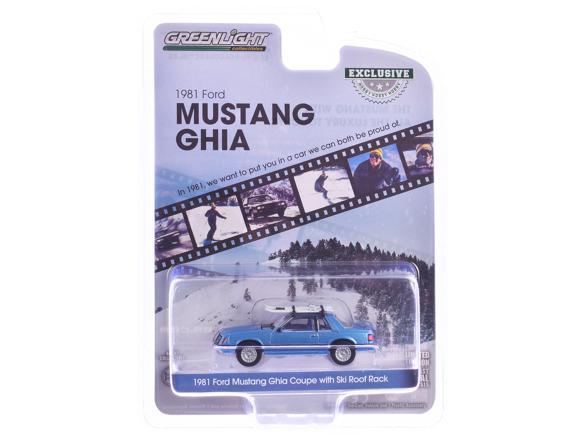 1981 Ford Mustang Ghia Coupe Blue Glow Metallic with Ski Roof Rack "Hobby Exclusive" Series 1/64 Diecast Model Car by Greenlight - image 3