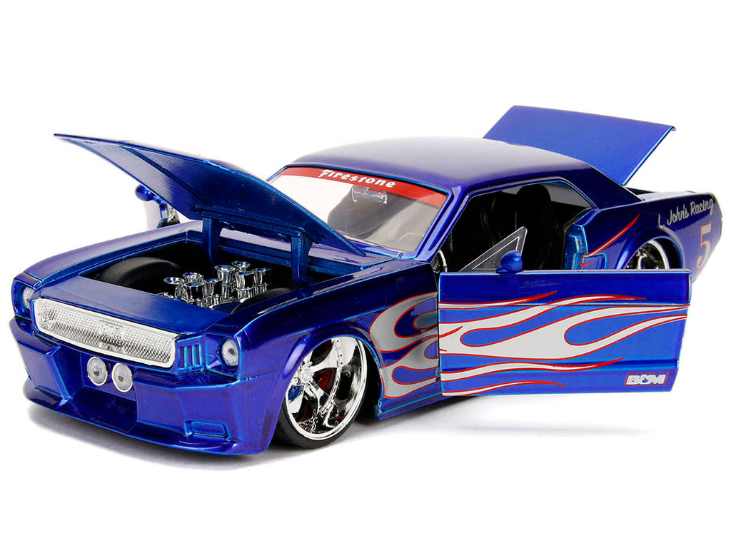 1965 Ford Mustang #5 "L. John's Racing" Candy Blue with Flame Graphics "Bigtime Muscle" Series 1/24 Diecast Model Car by Jada - image 4