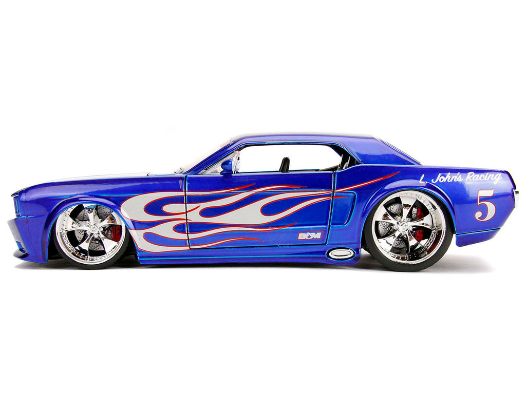 1965 Ford Mustang #5 "L. John's Racing" Candy Blue with Flame Graphics "Bigtime Muscle" Series 1/24 Diecast Model Car by Jada - image 3