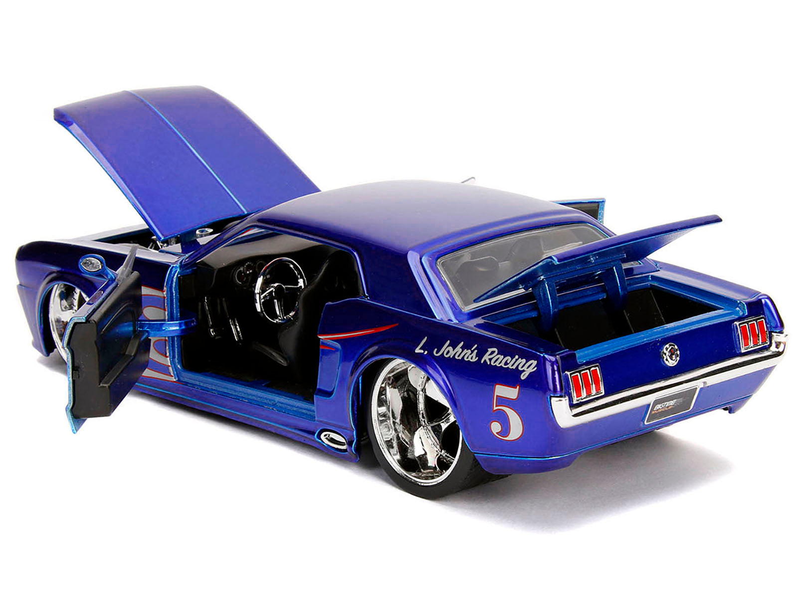 1965 Ford Mustang #5 "L. John's Racing" Candy Blue with Flame Graphics "Bigtime Muscle" Series 1/24 Diecast Model Car by Jada - image 2