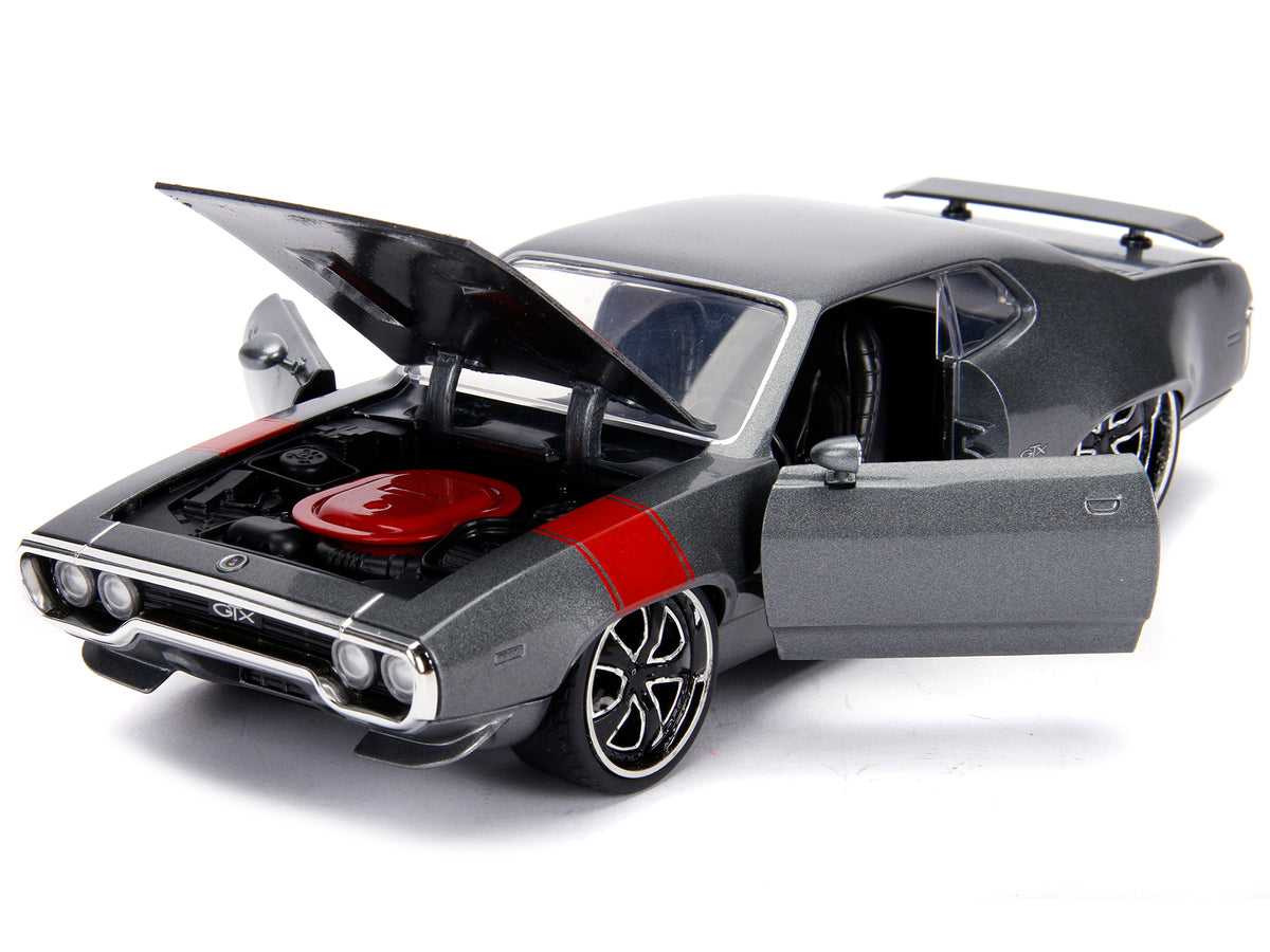 1972 Plymouth GTX 440 Metallic Gray with Red Stripe "Bigtime Muscle" 1/24 Diecast Model Car by Jada - image 2