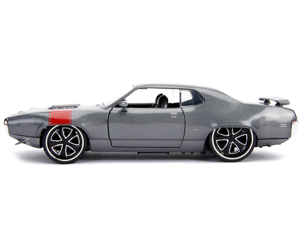 1972 Plymouth GTX 440 Metallic Gray with Red Stripe "Bigtime Muscle" 1/24 Diecast Model Car by Jada - image 3