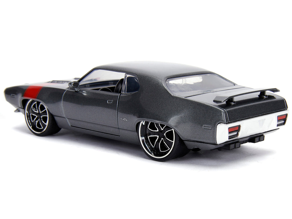 1972 Plymouth GTX 440 Metallic Gray with Red Stripe "Bigtime Muscle" 1/24 Diecast Model Car by Jada - image 5