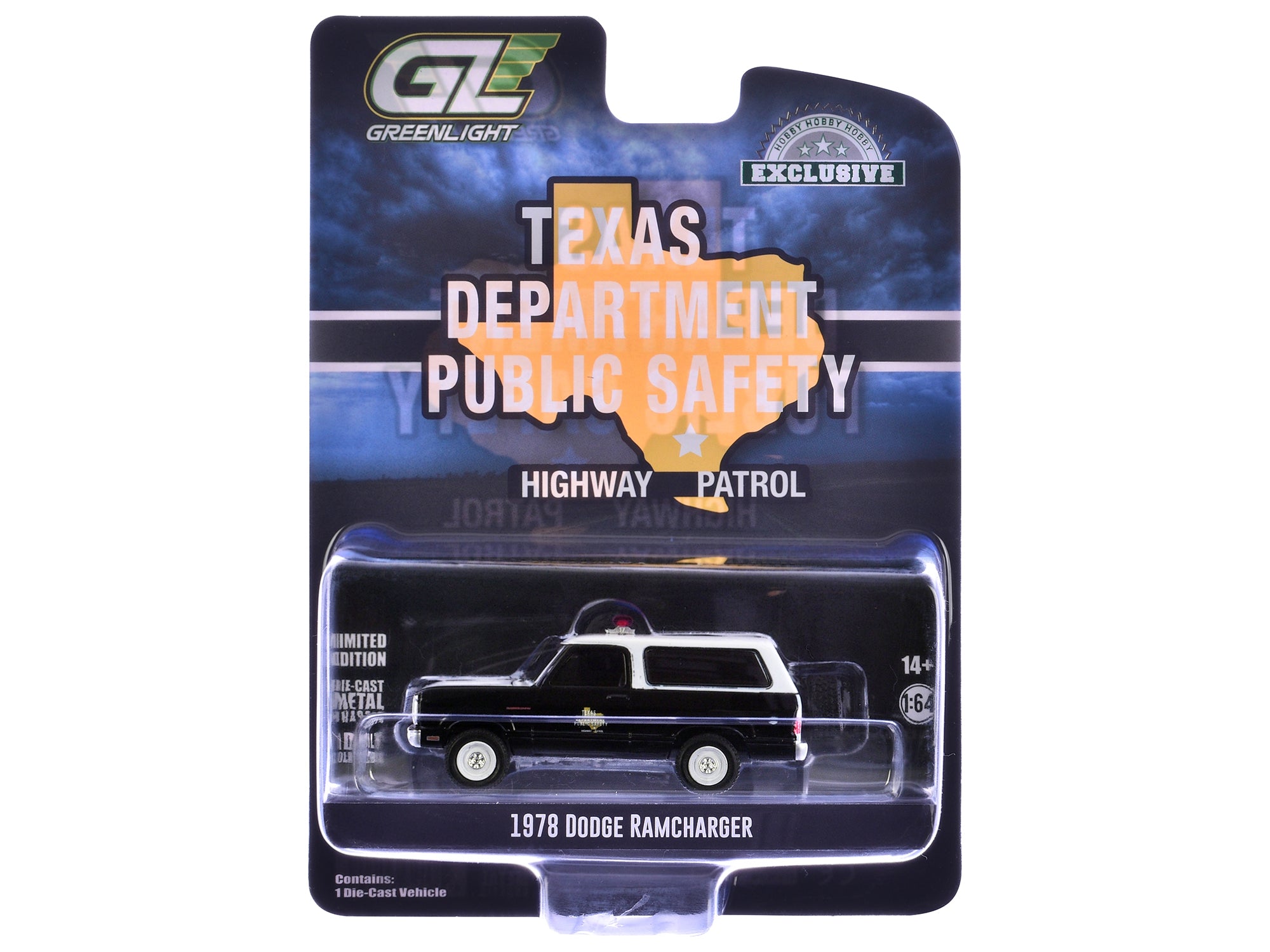 1978 Dodge Ramcharger Police Vehicle "Texas Department of Public Safety Highway Patrol" Black with White Hood and Top "Hobby Exclusive" Series 1/64 Diecast Model Car by Greenlight - image 3