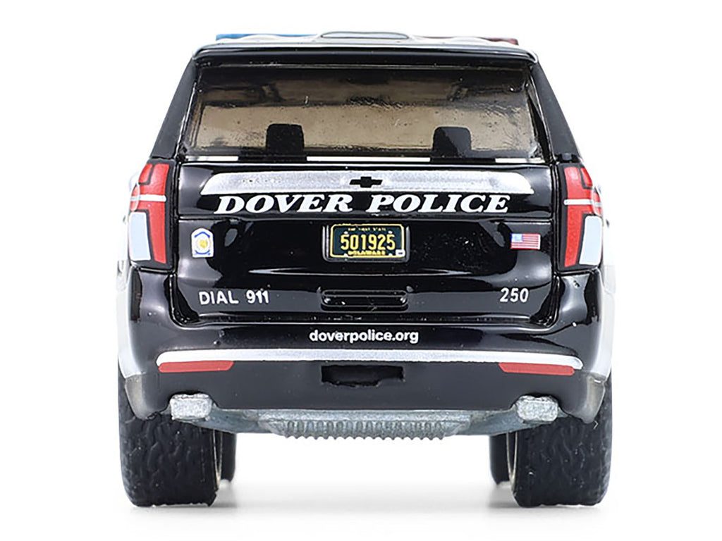2024 Chevrolet Tahoe Police Pursuit Vehicle "Dover Police – 100th Anniversary Edition" Black with White Stripes "Hobby Exclusive" Series 1/64 Diecast Model Car by Greenlight - image 5