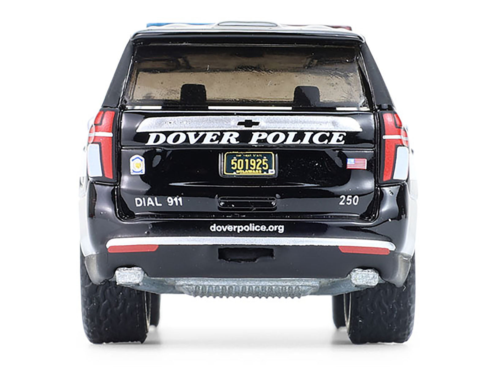 2024 Chevrolet Tahoe Police Pursuit Vehicle "Dover Police – 100th Anniversary Edition" Black with White Stripes "Hobby Exclusive" Series 1/64 Diecast Model Car by Greenlight - image 5