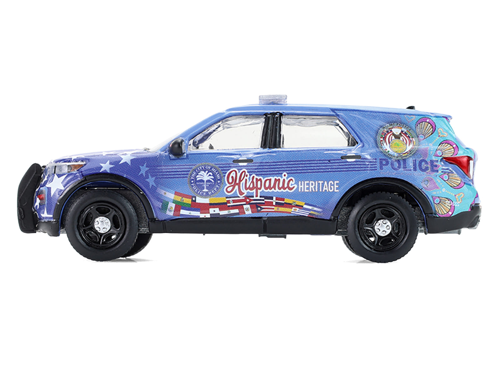 2022 Ford Police Interceptor Utility "Miami Police Department Hispanic Heritage Month" Blue with Graphics "Hobby Exclusive" Series 1/64 Diecast Model Car by Greenlight - image 2