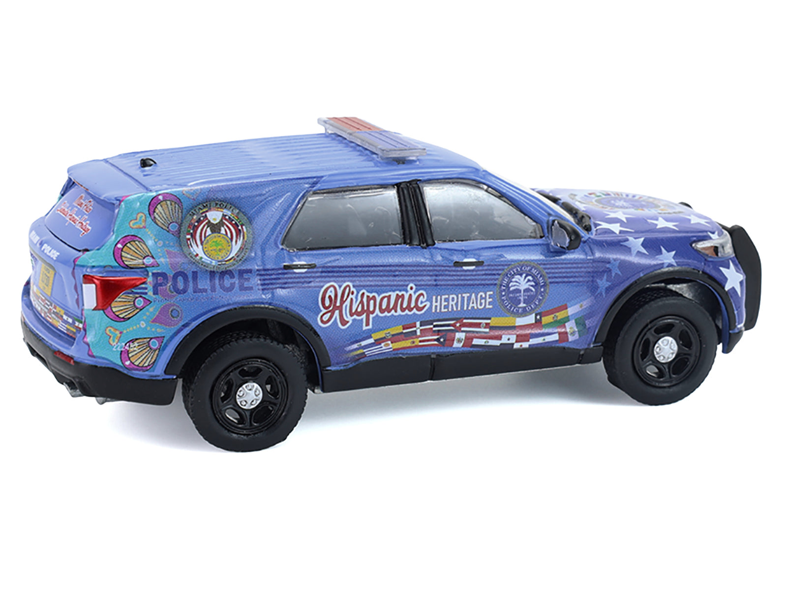 2022 Ford Police Interceptor Utility "Miami Police Department Hispanic Heritage Month" Blue with Graphics "Hobby Exclusive" Series 1/64 Diecast Model Car by Greenlight - image 3