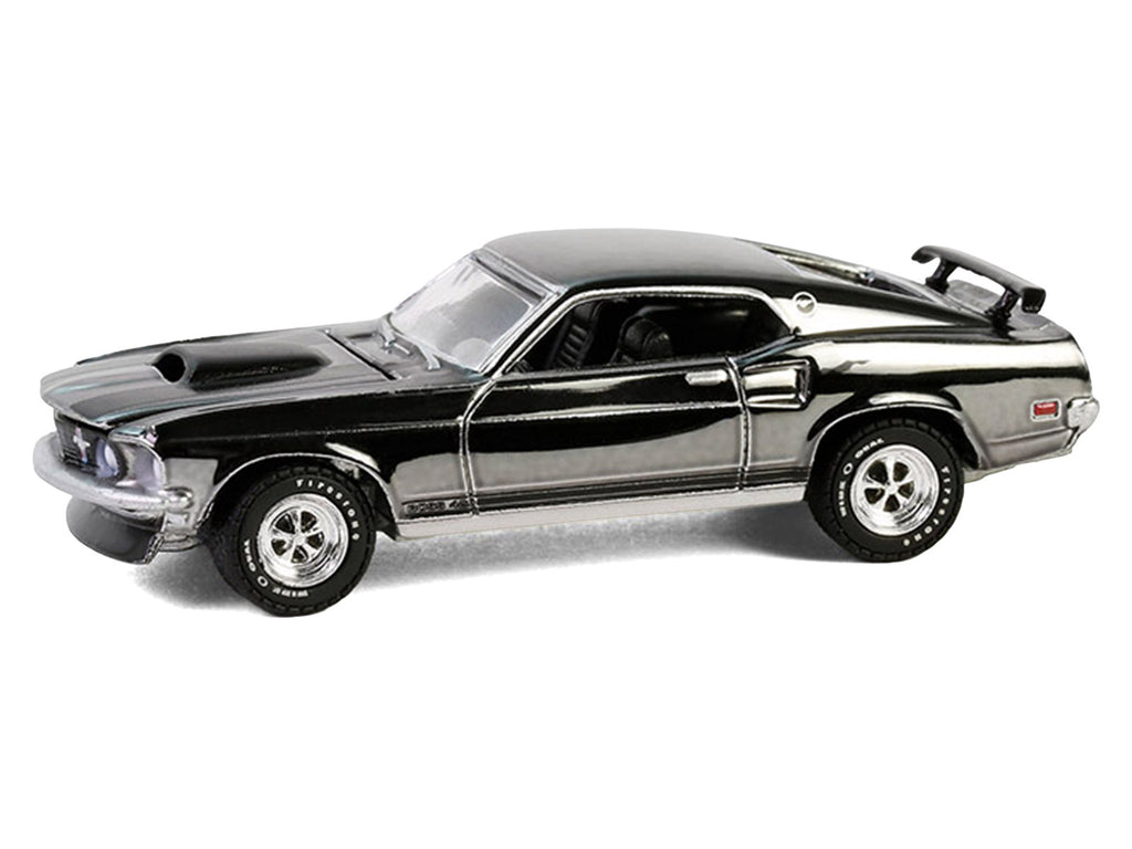 1969 Ford Mustang Boss 429 Silver Chrome Edition with Black Stripes "John Wick" (2014) Movie "Hobby Exclusive" Series 1/64 Diecast Model Car by Greenlight