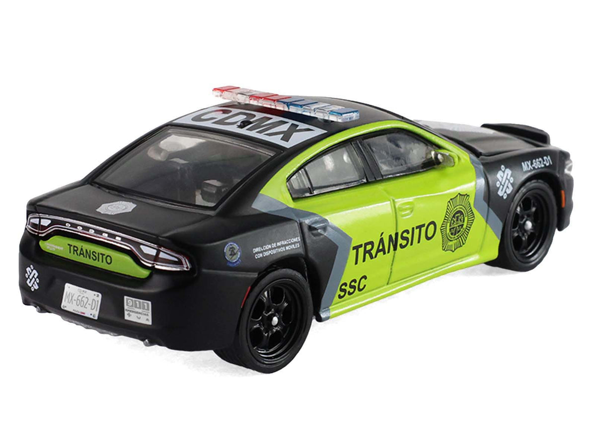 2022 Dodge Charger "SSC Mexico City Traffic Control Police" Black and Neon Green "Hobby Exclusive" Series 1/64 Diecast Model Car by Greenlight - image 3