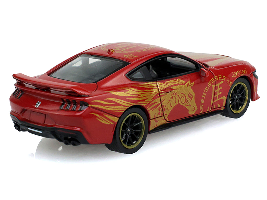 2024 Ford Mustang Dark Horse "Chinese Zodiac 2026 Year of the Horse" Red with Gold Graphics "Hobby Exclusive" Series 1/64 Diecast Model Car by Greenlight - image 3
