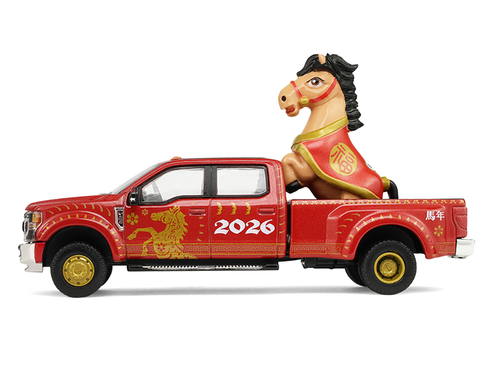 2022 Ford F-450 Dually Pickup Truck "Chinese Zodiac 2026 Year of the Horse" Red with Gold Graphics and Horse Figure "Hobby Exclusive" Series 1/64 Diecast Model Car by Greenlight - image 2