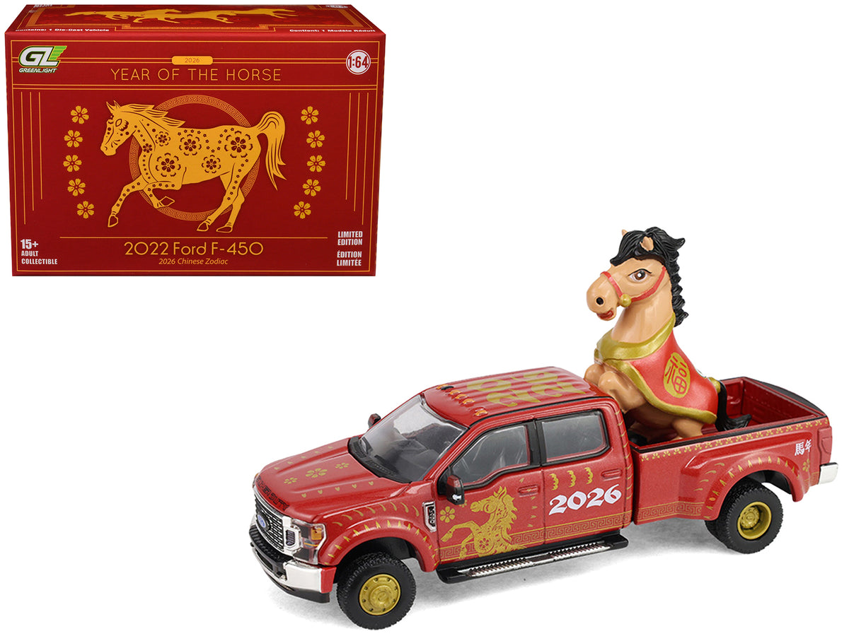 2022 Ford F-450 Dually Pickup Truck "Chinese Zodiac 2026 Year of the Horse" Red with Gold Graphics and Horse Figure "Hobby Exclusive" Series 1/64 Diecast Model Car by Greenlight - image 6