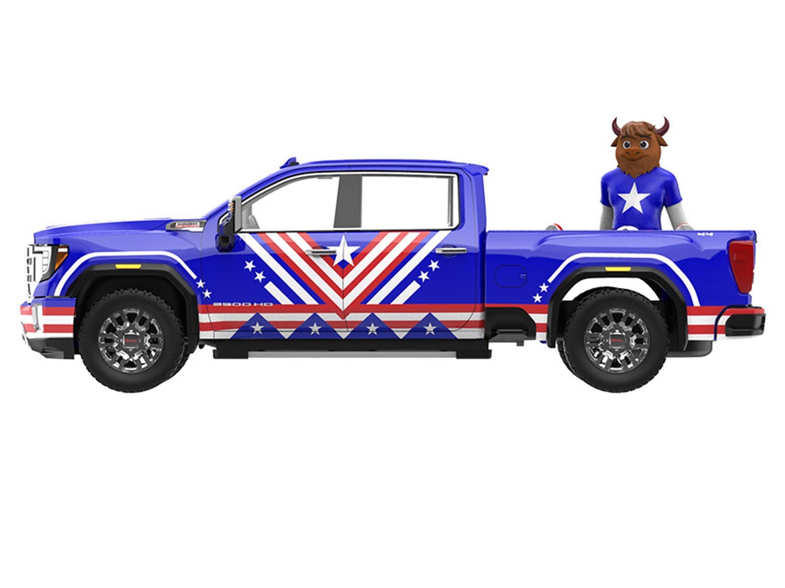 2022 GMC Sierra 3500 HD Pickup Truck Blue with American Soccer Graphics with Bison Figure "International Soccer Celebration '26" Series 1/64 Diecast Model Car by Greenlight - image 2
