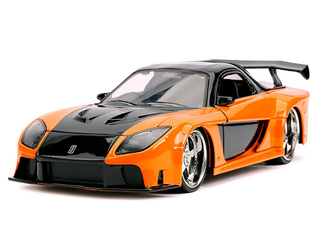 Han's Mazda RX-7 RHD (Right Hand Drive) Orange and Black "The Fast and the Furious: Tokyo Drift" (2006) Movie "25 Years of Fast & Furious" Series 1/24 Diecast Model Car by Jada