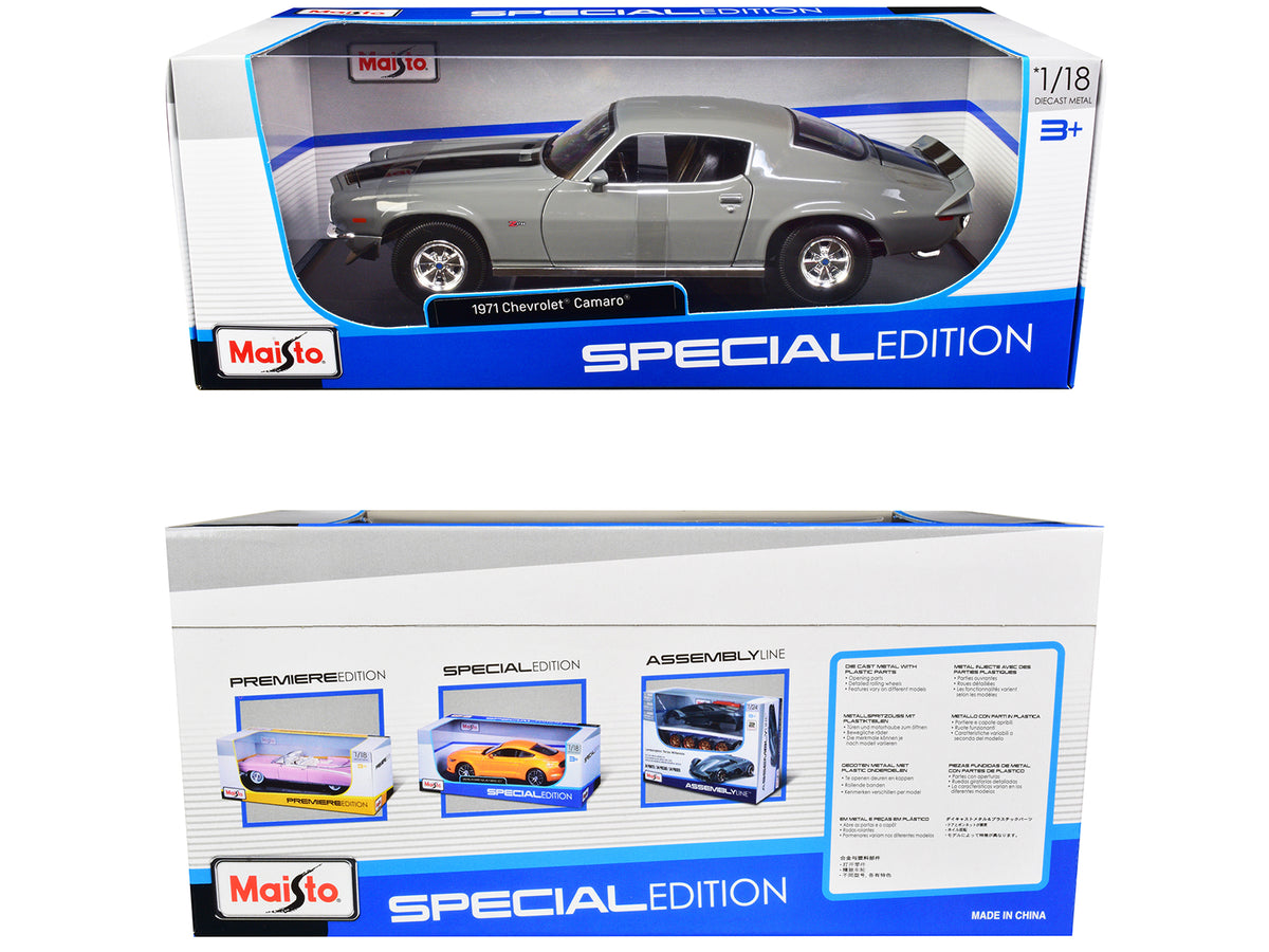 1971 Chevrolet Camaro Gray with Black Stripes "Special Edition" 1/18 Diecast Model Car by Maisto - image 2