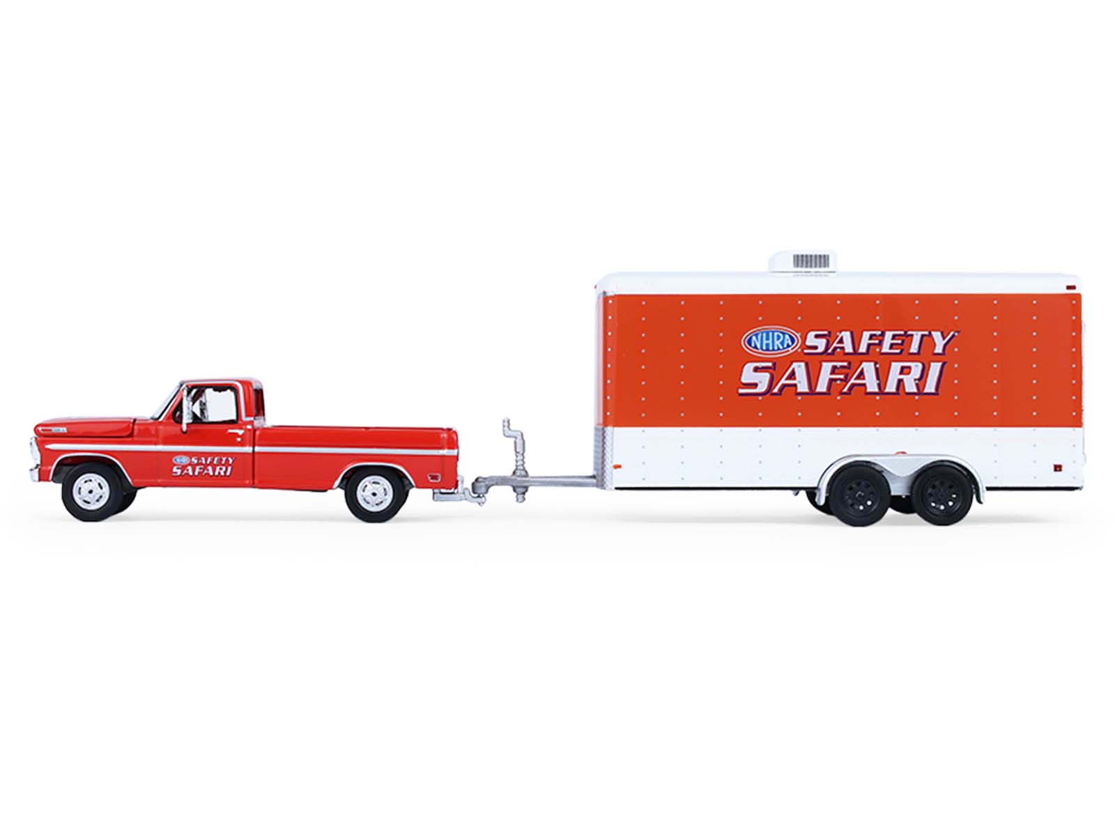1969 Ford F-250 Pickup Truck Red and 1969 Chevrolet Camaro Z28 "Dan Fletcher" Orange with White Hood "NHRA Safety Team" with Enclosed Car Trailer "Racing Hitch & Tow" Series 6 1/64 Diecast Model Cars by Greenlight - image 2