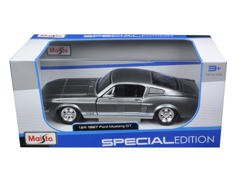 1967 Ford Mustang GT Gray Metallic with White Stripes 1/24 Diecast Model Car by Maisto - image 2