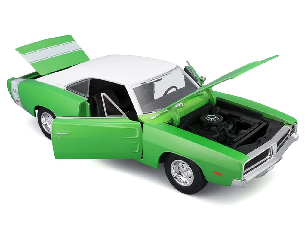 1969 Dodge Charger R/T Green Metallic with White Top and Tail Stripe "Special Edition" Series 1/18 Diecast Model Car by Maisto - image 2