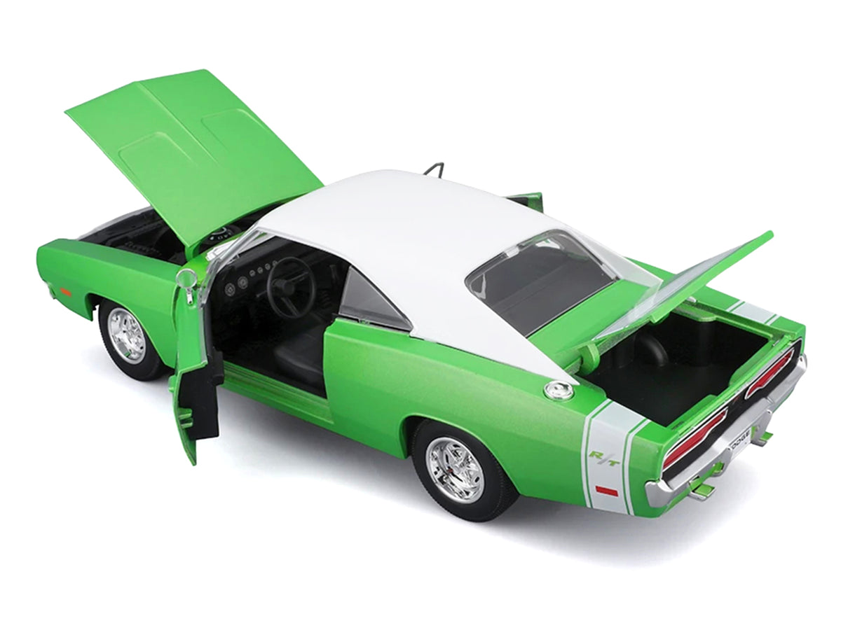 1969 Dodge Charger R/T Green Metallic with White Top and Tail Stripe "Special Edition" Series 1/18 Diecast Model Car by Maisto - image 3