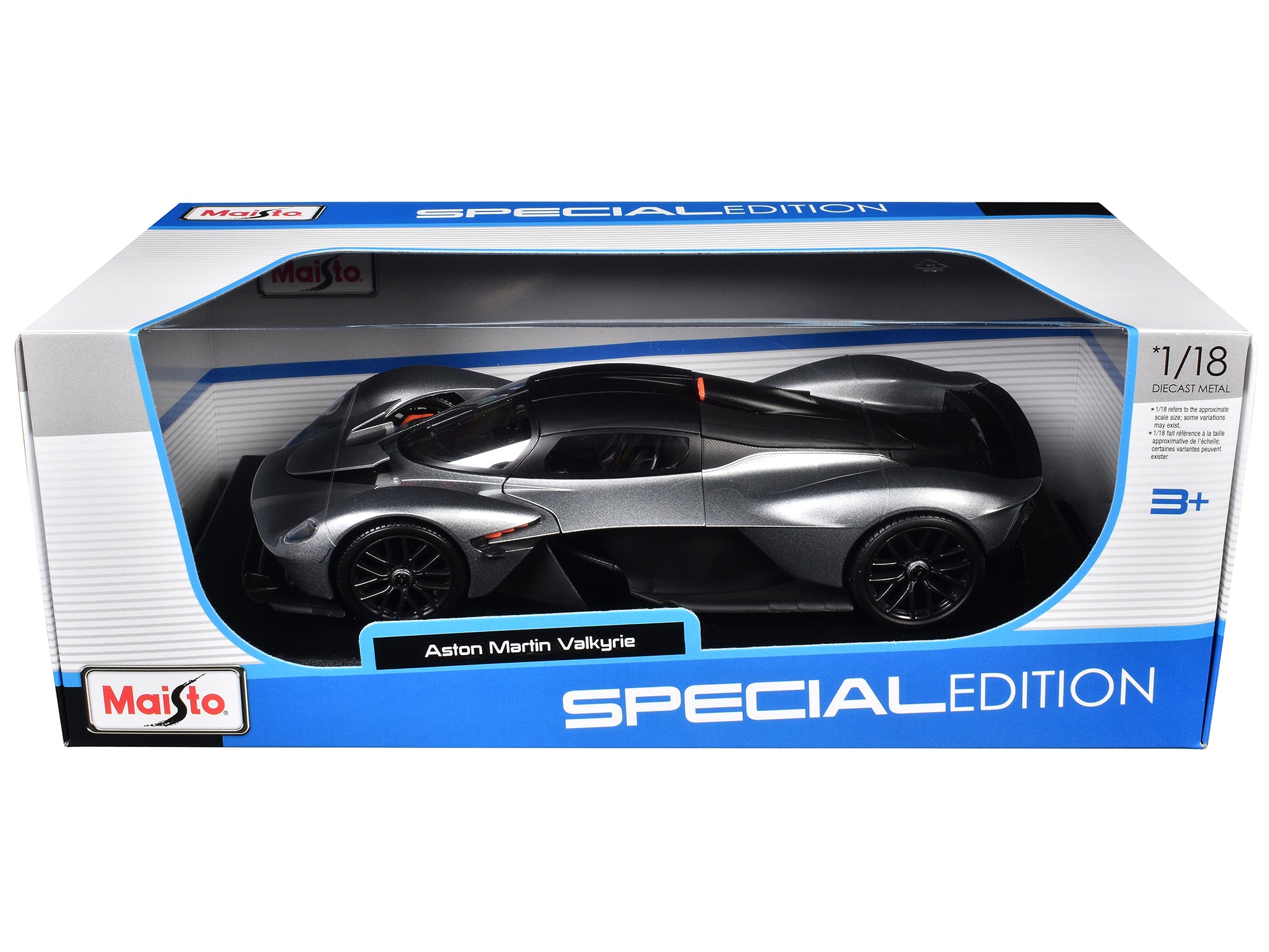 Aston Martin Valkyrie Silver Metallic with Matt Black Top "Special Edition" Series 1/18 Diecast Model Car by Maisto - image 3