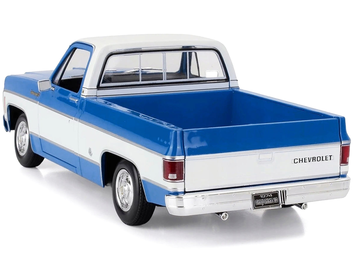 1974 Chevrolet C10 Cheyenne Super Pickup Truck Blue and White "Special Edition" Series 1/18 Diecast Model Car by Maisto - image 5