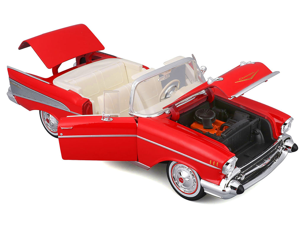 1957 Chevrolet Bel Air Convertible Red with White Interior "Special Edition" Series 1/18 Diecast Model Car by Maisto - image 2