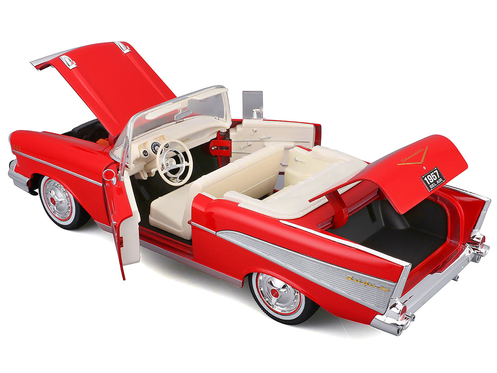 1957 Chevrolet Bel Air Convertible Red with White Interior "Special Edition" Series 1/18 Diecast Model Car by Maisto - image 3
