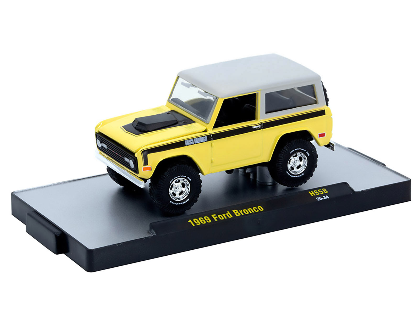 1969 Ford Bronco Yellow with Black Stripes and Gray Top Limited Edition to 6380 pieces Worldwide 1/64 Diecast Model Car by M2 Machines - image 2