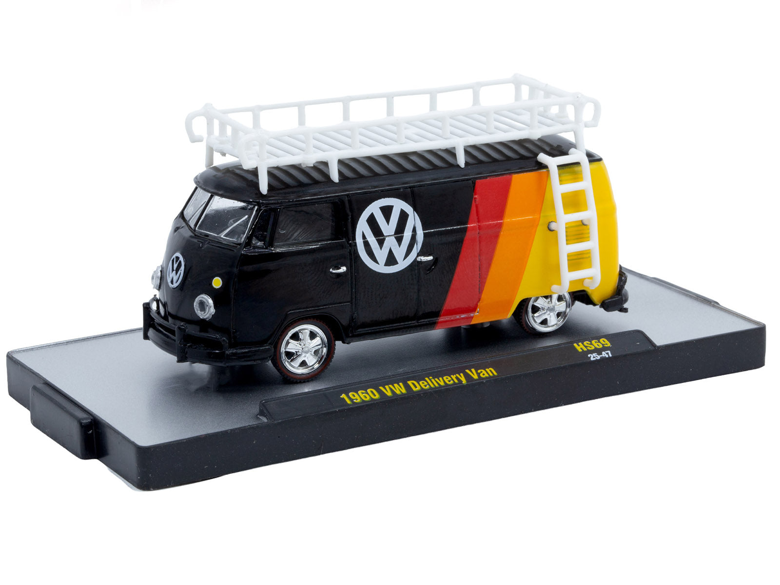 1960 Volkswagen Delivery Van Black with Stripes and White Roof Rack Limited Edition to 5280 pieces Worldwide 1/64 Diecast Model Car by M2 Machines - image 2