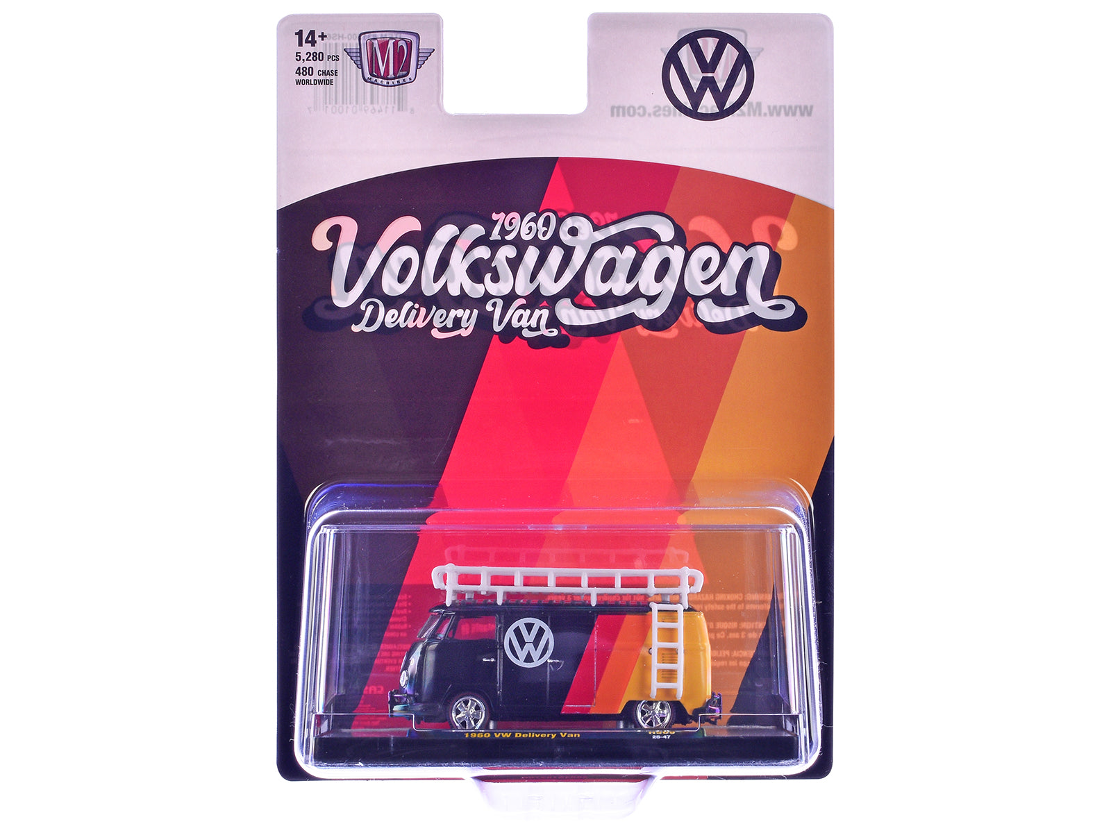 1960 Volkswagen Delivery Van Black with Stripes and White Roof Rack Limited Edition to 5280 pieces Worldwide 1/64 Diecast Model Car by M2 Machines - image 3