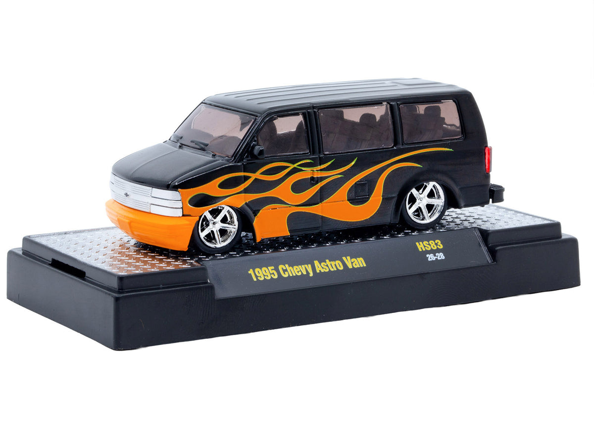 1995 Chevrolet Astro Van Black with Orange Flames Limited Edition to 12804 pieces Worldwide 1/64 Diecast Model Car by M2 Machines - image 2