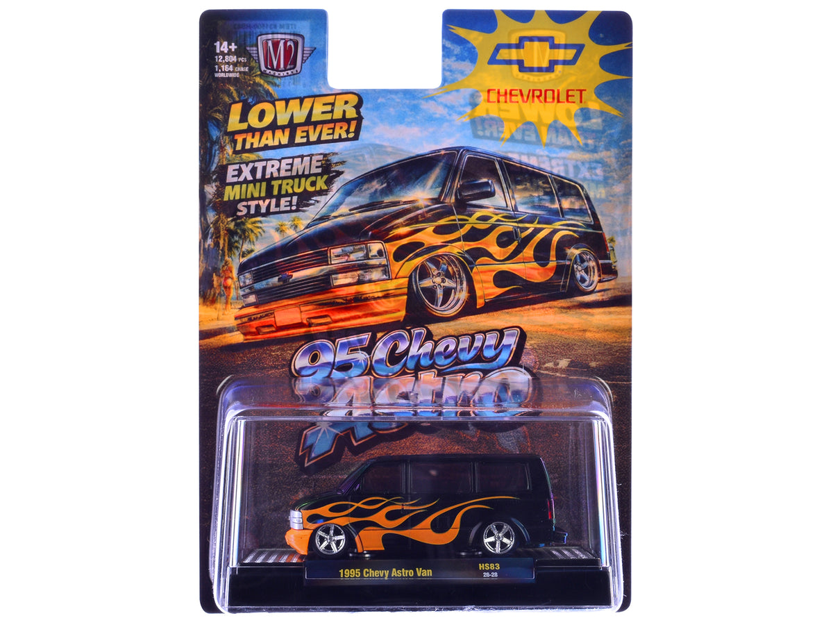 1995 Chevrolet Astro Van Black with Orange Flames Limited Edition to 12804 pieces Worldwide 1/64 Diecast Model Car by M2 Machines - image 3