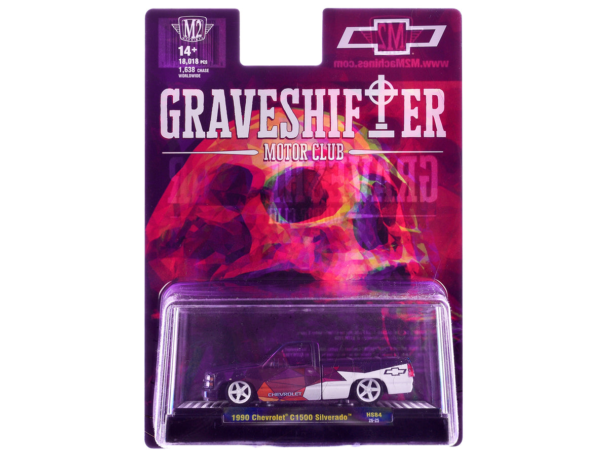 1990 Chevrolet C1500 Silverado Pickup Truck "Graveshifter Motor Club" Purple with Graphics and 3D Glasses Limited Edition to 18018 pieces Worldwide 1/64 Diecast Model Car by M2 Machines - image 3
