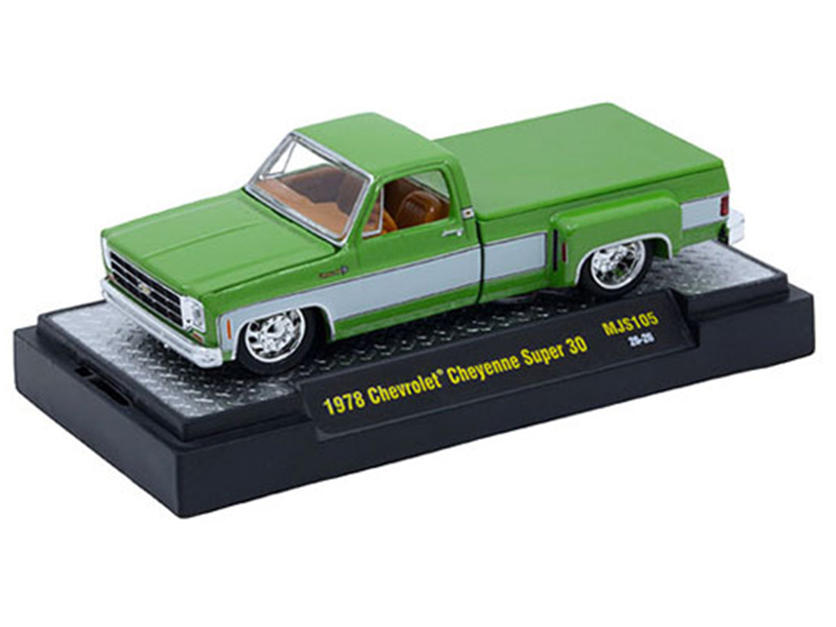 1978 Chevrolet Cheyenne Super 30 Pickup Truck Green Metallic with White Side Stripes "C10s in the Park" (2026) Limited Edition to 14300 pieces Worldwide 1/64 Diecast Model Car by M2 Machines - image 2