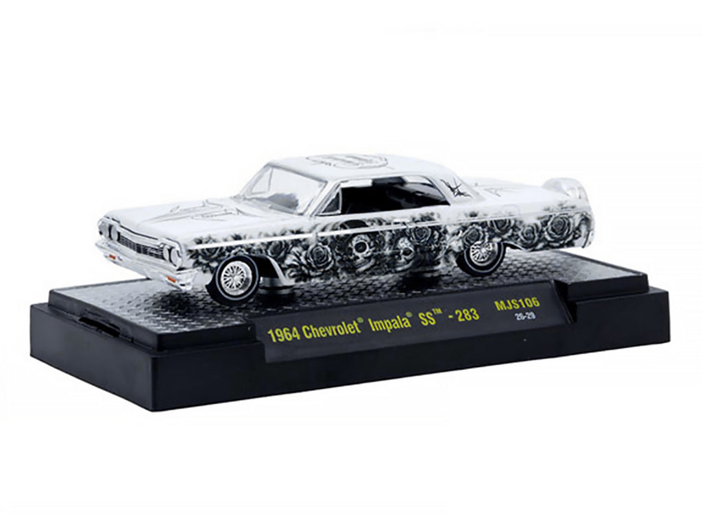 1964 Chevrolet Impala SS "Dia De Los Muertos" White with Graphics Limited Edition to 10560 pieces Worldwide 1/64 Diecast Model Car by M2 Machines - image 2