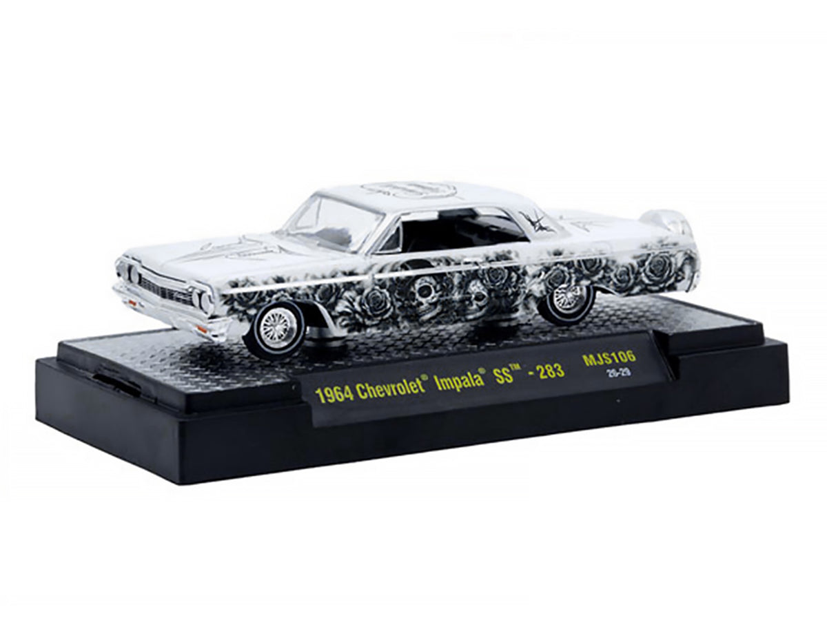 1964 Chevrolet Impala SS "Dia De Los Muertos" White with Graphics Limited Edition to 10560 pieces Worldwide 1/64 Diecast Model Car by M2 Machines - image 2