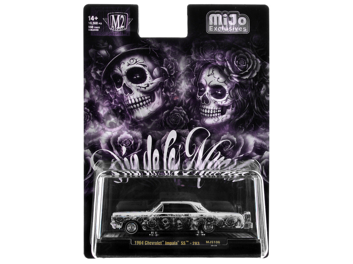 1964 Chevrolet Impala SS "Dia De Los Muertos" White with Graphics Limited Edition to 10560 pieces Worldwide 1/64 Diecast Model Car by M2 Machines - image 3