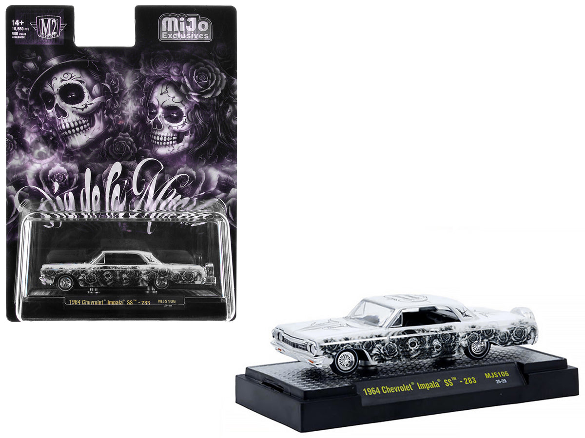 1964 Chevrolet Impala SS "Dia De Los Muertos" White with Graphics Limited Edition to 10560 pieces Worldwide 1/64 Diecast Model Car by M2 Machines