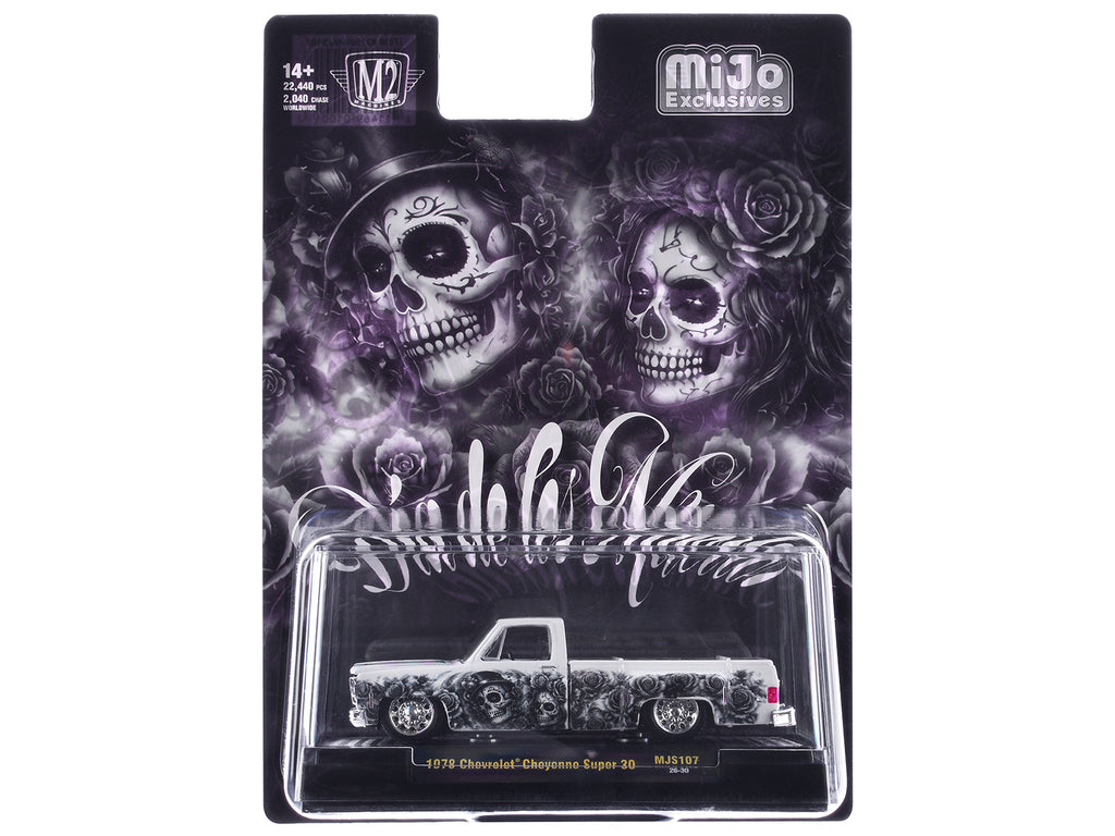 1978 Chevrolet Cheyenne Super 30 Pickup Truck "Dia De Los Muertos" White with Graphics Limited Edition to 10560 pieces Worldwide 1/64 Diecast Model Car by M2 Machines - image 3