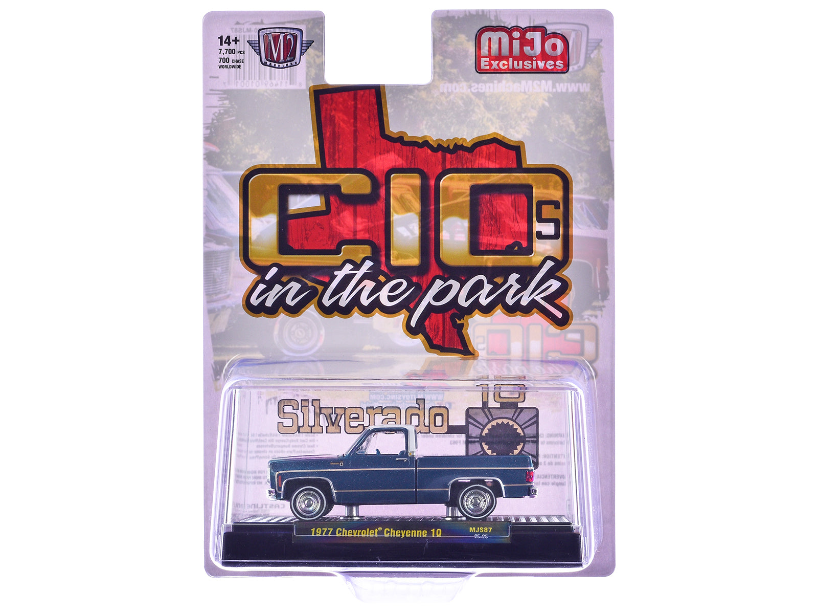 1977 Chevrolet Cheyenne 10 Pickup Truck Blue Metallic with White Top and Blue Interior Limited Edition to 7700 pieces Worldwide 1/64 Diecast Model Car by M2 Machines - image 3