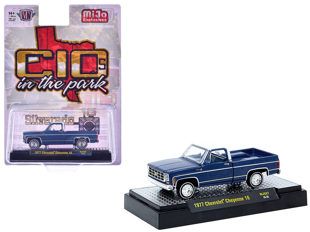 1977 Chevrolet Cheyenne 10 Pickup Truck Blue Metallic with White Top and Blue Interior Limited Edition to 7700 pieces Worldwide 1/64 Diecast Model Car by M2 Machines