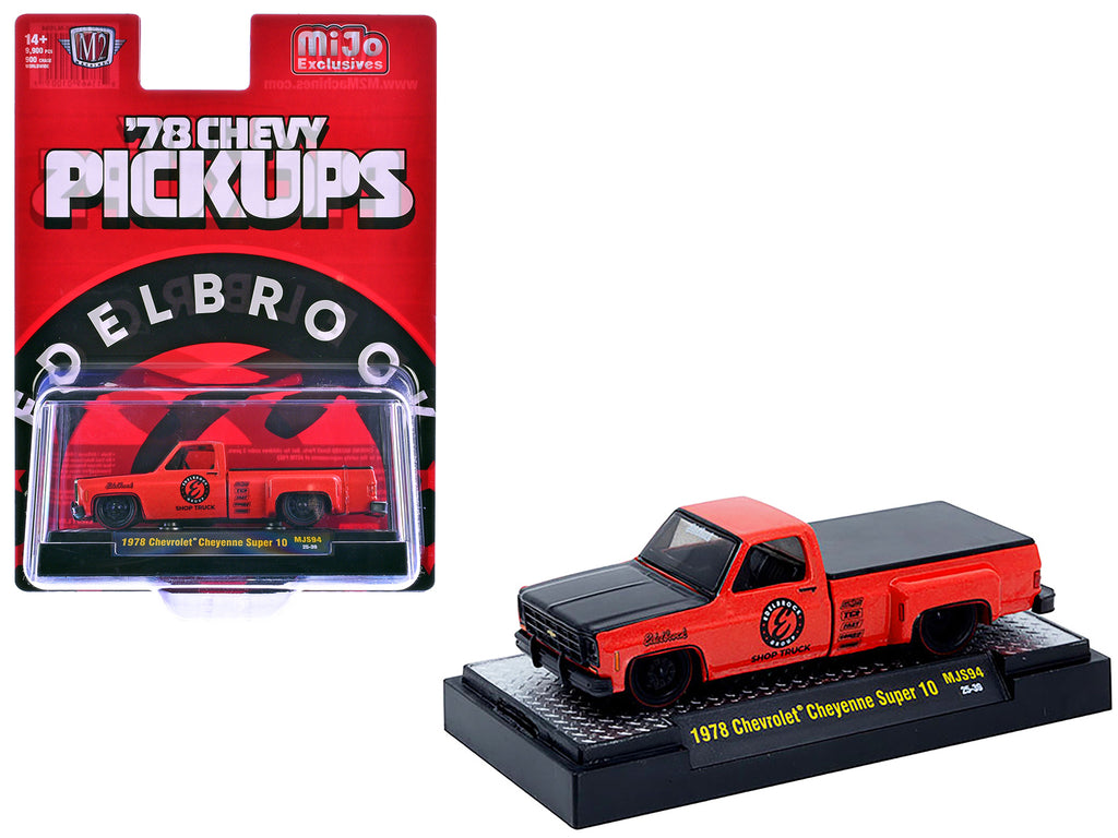 1978 Chevrolet Cheyenne Super 10 Pickup Truck "Edelbrock" Red with Black Hood Limited Edition to 9900 pieces Worldwide 1/64 Diecast Model Car by M2 Machines