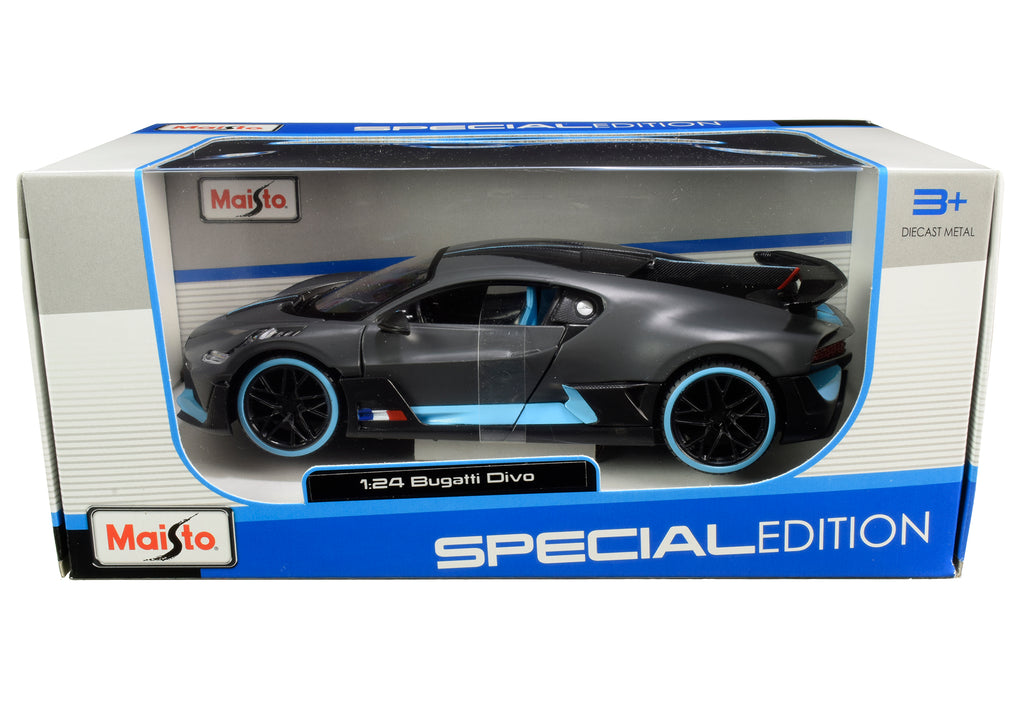 Bugatti Divo Satin Charcoal Gray with Carbon and Blue Accents "Special Edition" 1/24 Diecast Model Car by Maisto - image 3