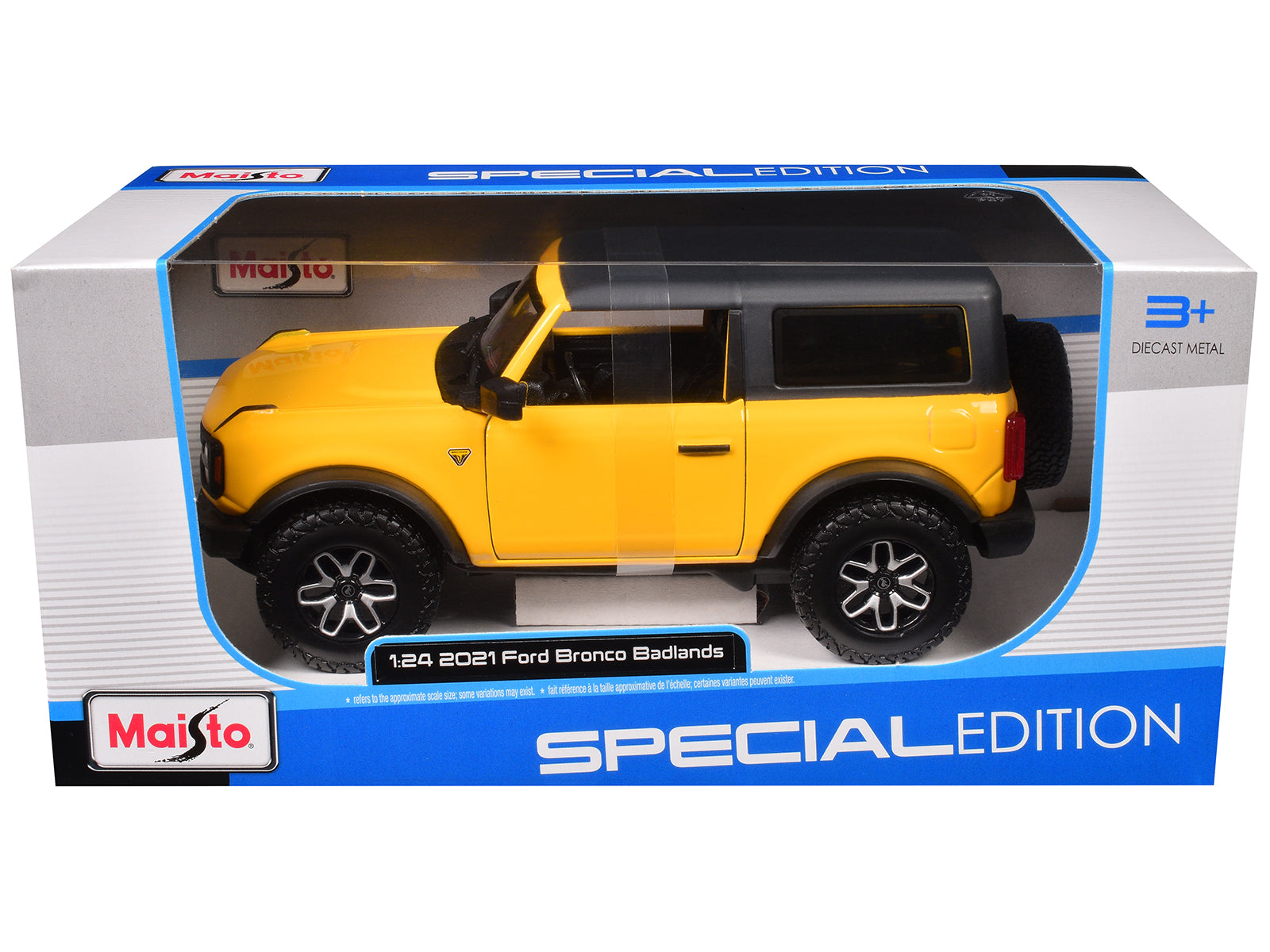 2021 Ford Bronco Badlands Yellow with Black Top "Special Edition" 1/24 Diecast Model Car by Maisto - image 3
