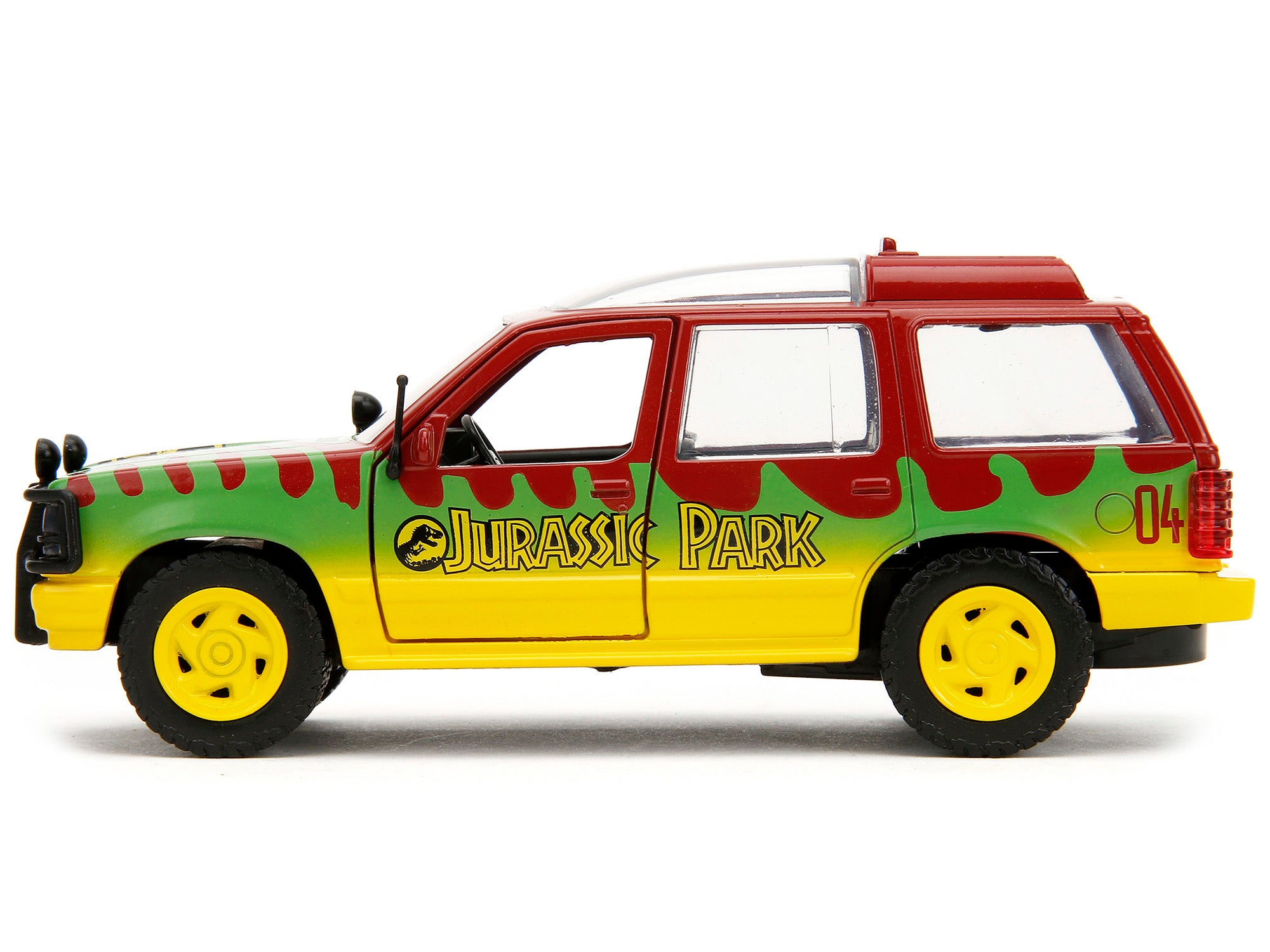 Ford Explorer Red and Yellow with Green Graphics "Jurassic Park" (1993) Movie 30th Anniversary "Hollywood Rides" Series 1/32 Diecast Model Car by Jada - image 3