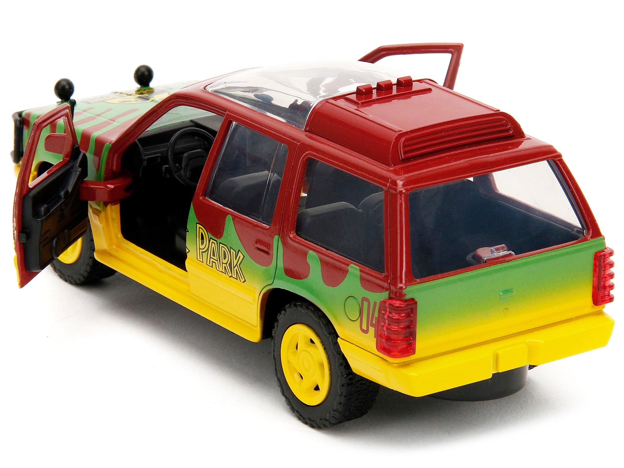 Ford Explorer Red and Yellow with Green Graphics "Jurassic Park" (1993) Movie 30th Anniversary "Hollywood Rides" Series 1/32 Diecast Model Car by Jada - image 4