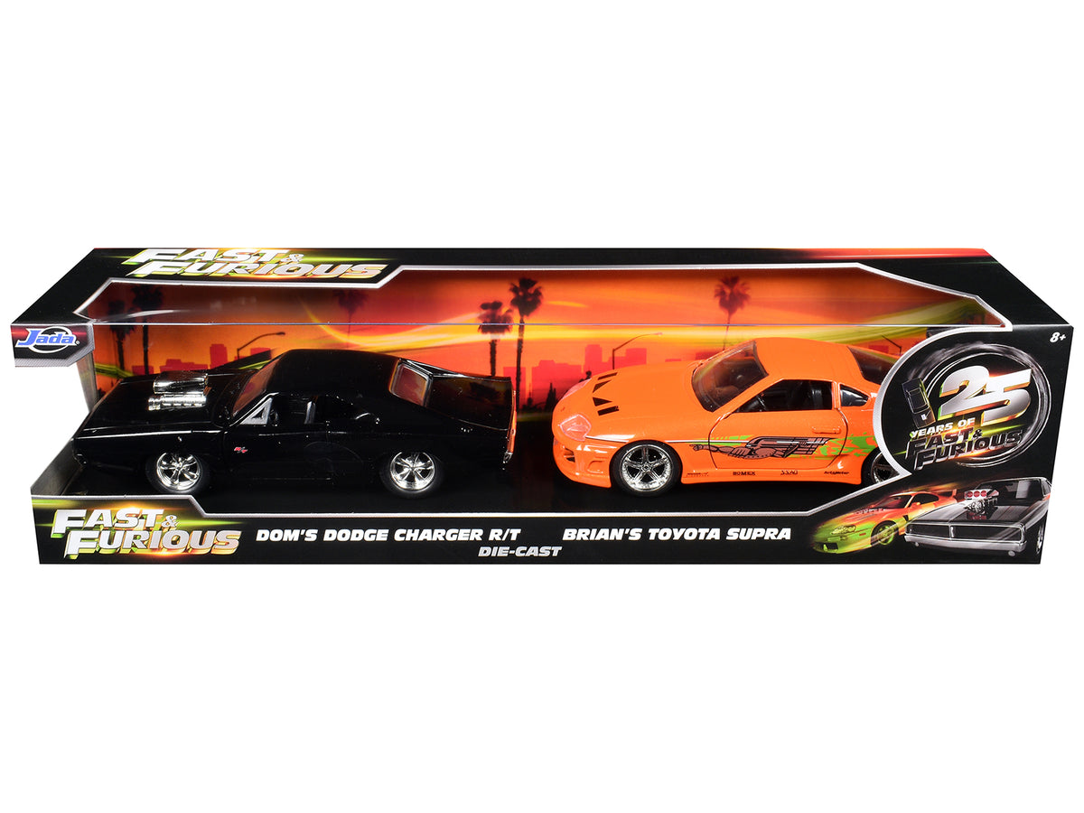 Dom's Dodge Charger R/T Black and Brian's Toyota Supra Orange Set of 2 pieces "25 Years of Fast & Furious" Series 1/32 Diecast Model Cars by Jada