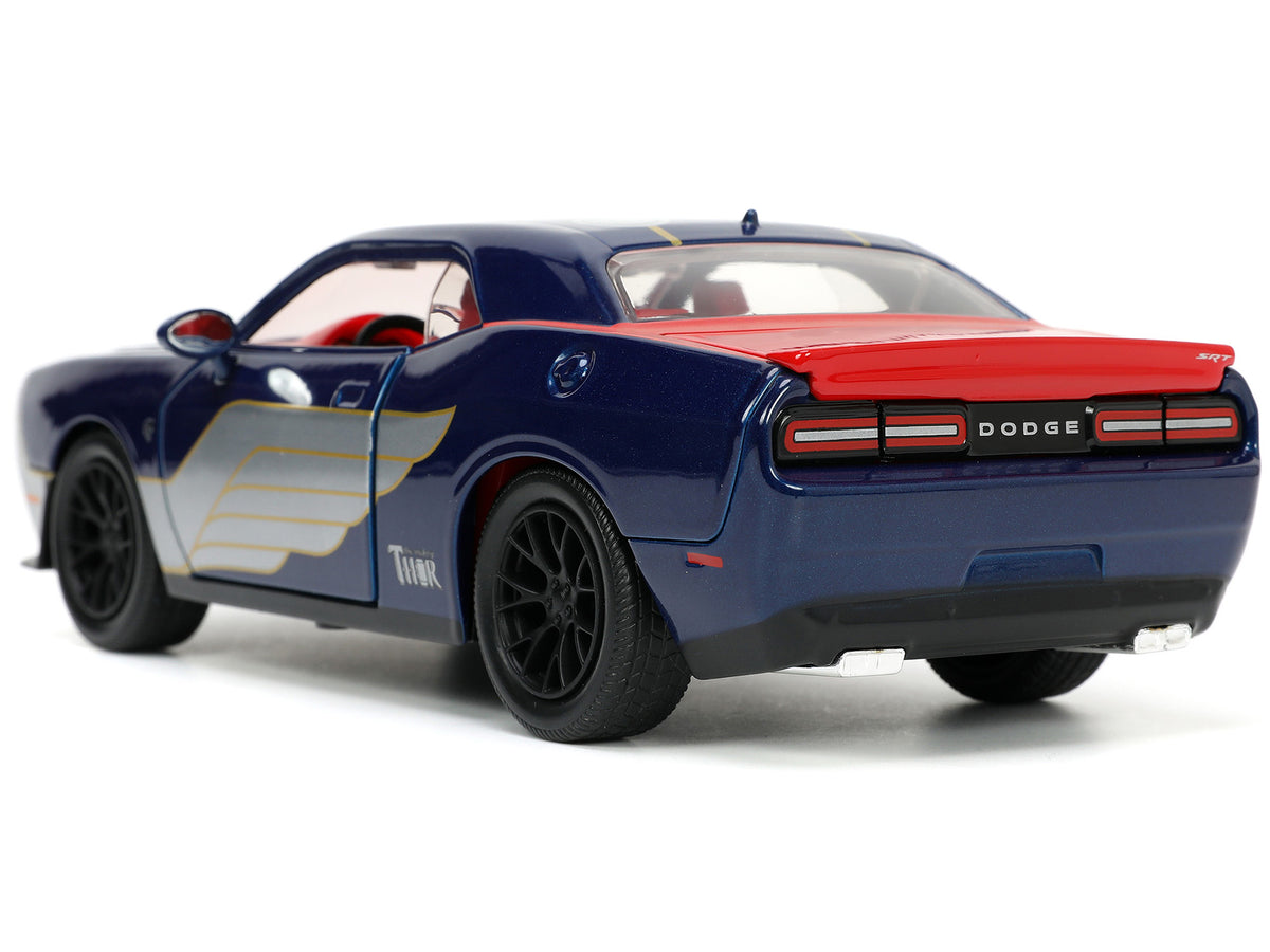 2015 Dodge Challenger SRT Hellcat Dark Blue with Graphics and Red Interior and Thor Diecast Figure "The Mighty Thor" "Marvel" Series 1/24 Diecast Model Car by Jada - image 5